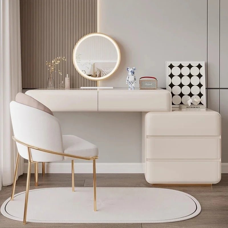 

Luxury Nordic Design Vanity Table Cabinet Makeup Chair Aesthetic Dressing Table Nordic Women Tocador Mueble Maquillaje Decor