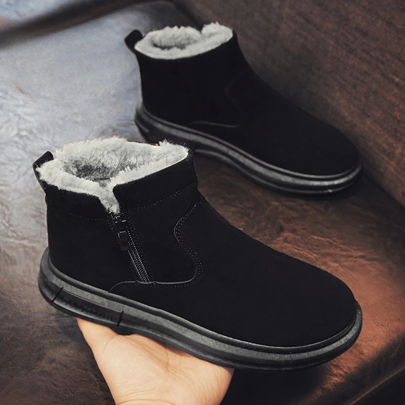 New Men's Warm Plush Snow Boots High Top Winter Men's Ankle Boots Waterproof Motorcycle Boots Outdoor Non-Slip Men Hiking Boot
