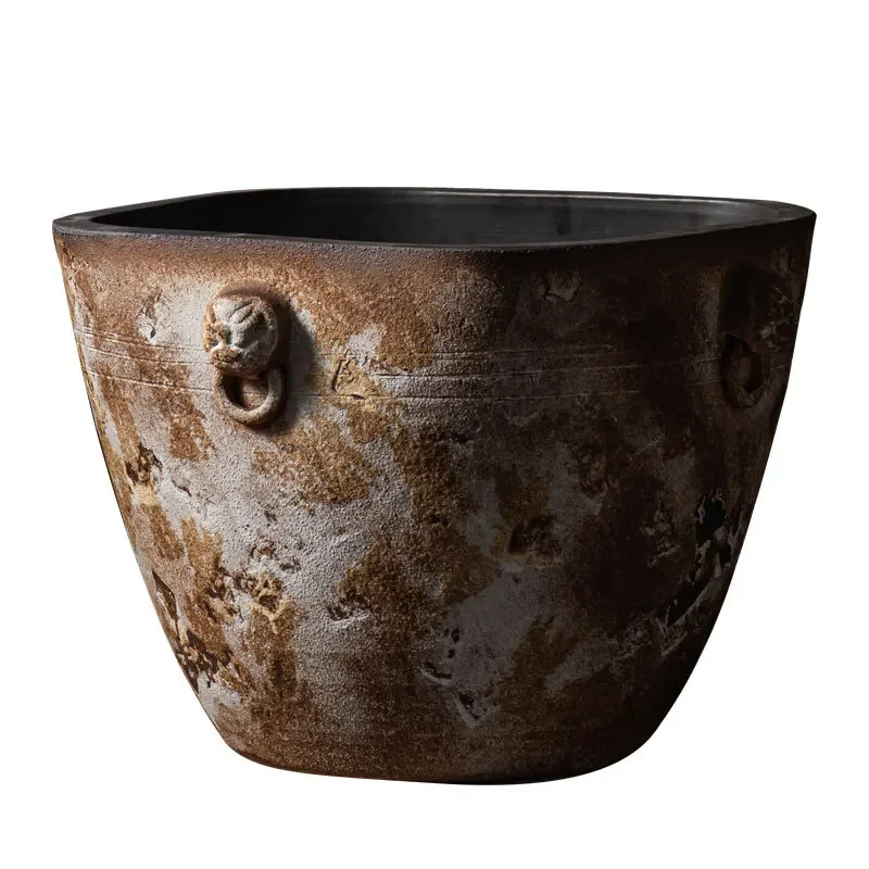 

Ceramics, large water tank, coarse pottery, retro goldfish tank, lotus flower