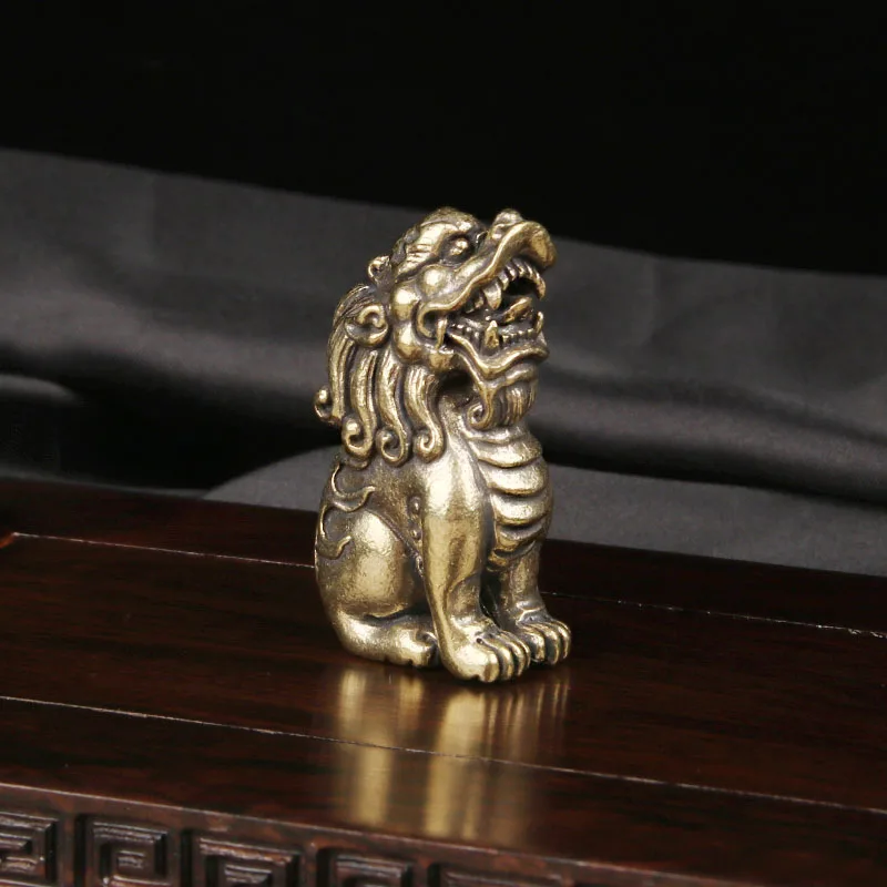 Brass Mythical Beast Suanni Handicraft Desktop Ornament Auspicious Beast Roaring Towards The Sky Antique Bronze Ware New Decor