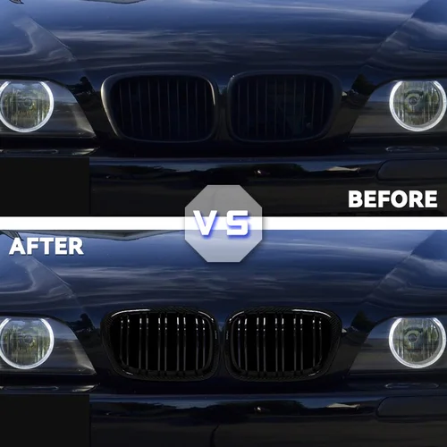 Imagen 2 del producto Parrilla de riñón de capó delantero negro brillante ABS de doble línea Compatible con BMW E39 serie 5 525 528 530 M5 1997-2003
