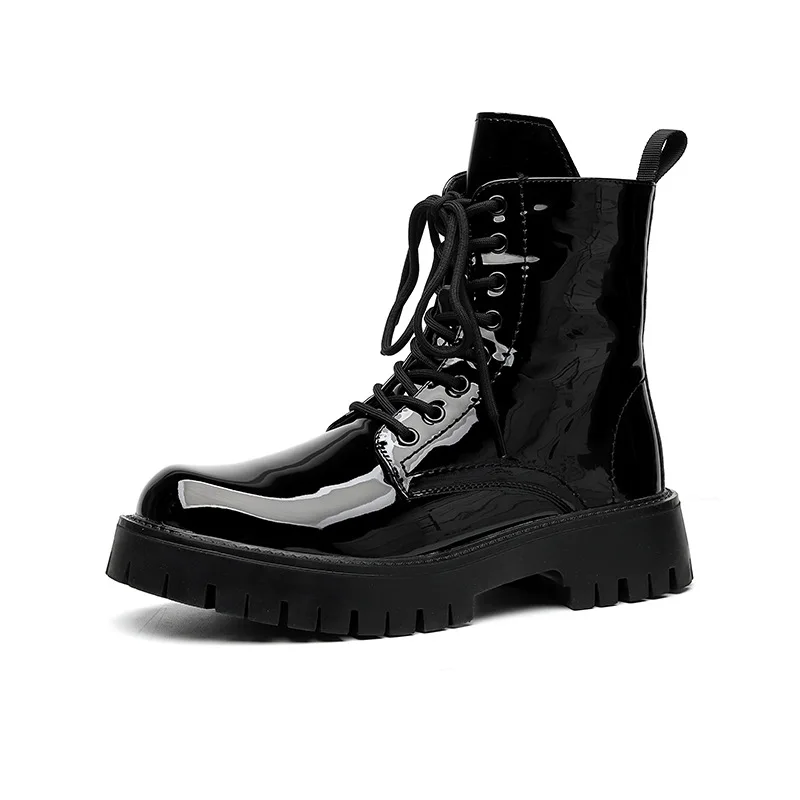 italian brand designer patent leather boots for men casual black trendy shoes cowboy platform boot high motorcycle botas hombre