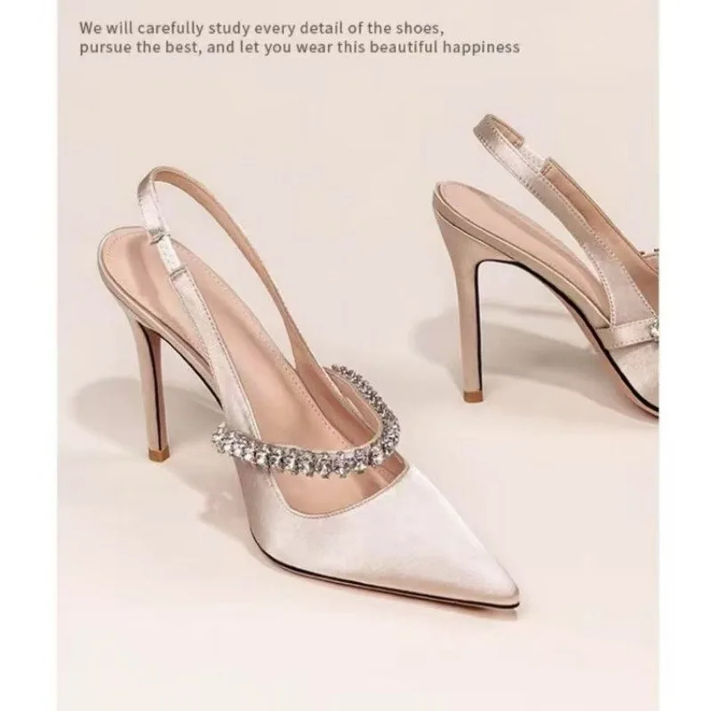 Women's Water Diamond 2025 New Slim Heeled Pointed High-heeled Shoes with A Headband and Sandals for Women's Singles image 3