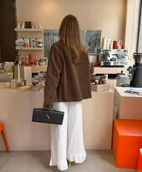 سترة نسائية بأكمام طويلة، ياقة من جلد الغزال العتيق، خفيفة الوزن، فاخرة، الخريف والشتاء