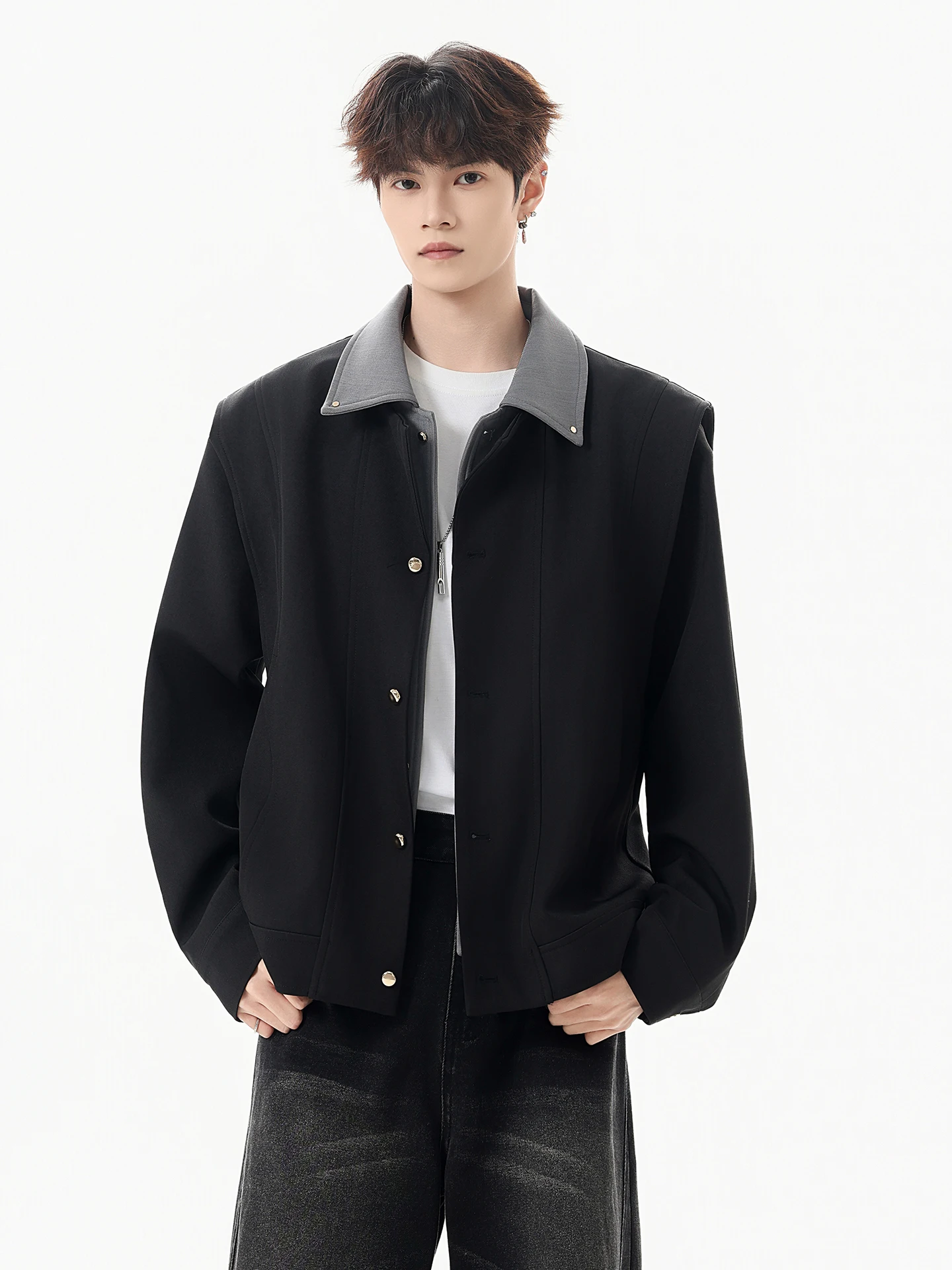 

Мужской повседневный костюм Boyue в стиле пэчворк, весенне-осенне-зимняя модная верхняя одежда из полиэфирного волокна, длинный рукав, классический воротник