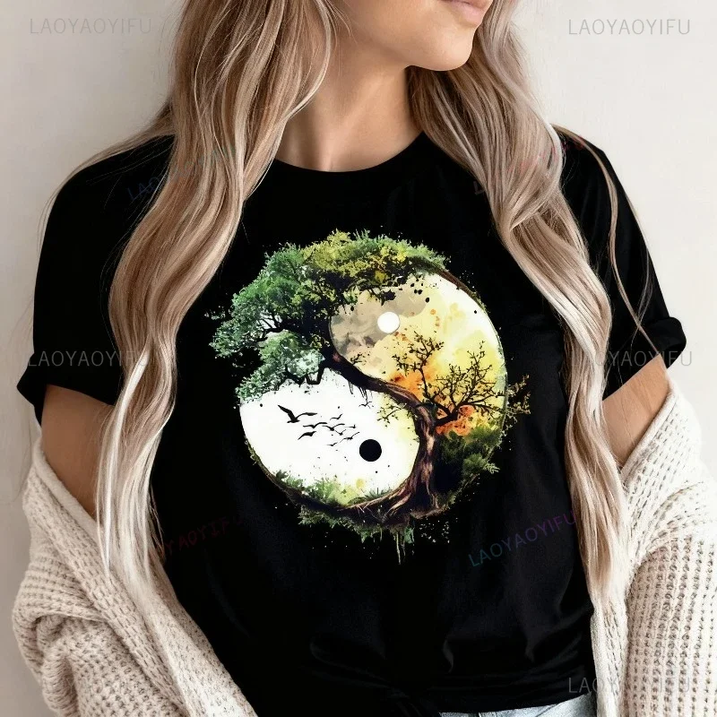 Yin Yang Tree T-Shirt Spiritual Yoga Meditation Tees for Yoga Enthusiasts T shirt Funny Gifts Yogi Unisex shirt Streetwear