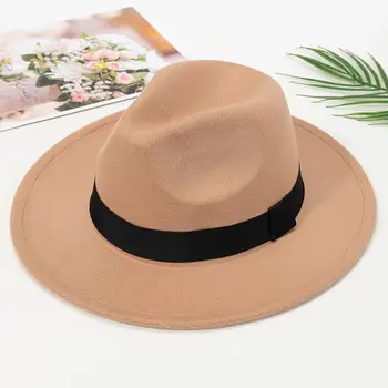 秋冬季男女新款大帽沿帽、時尚羊毛爵士帽、英式高頂禮帽 6 最佳銷售 優雅的女士帽子 - №2