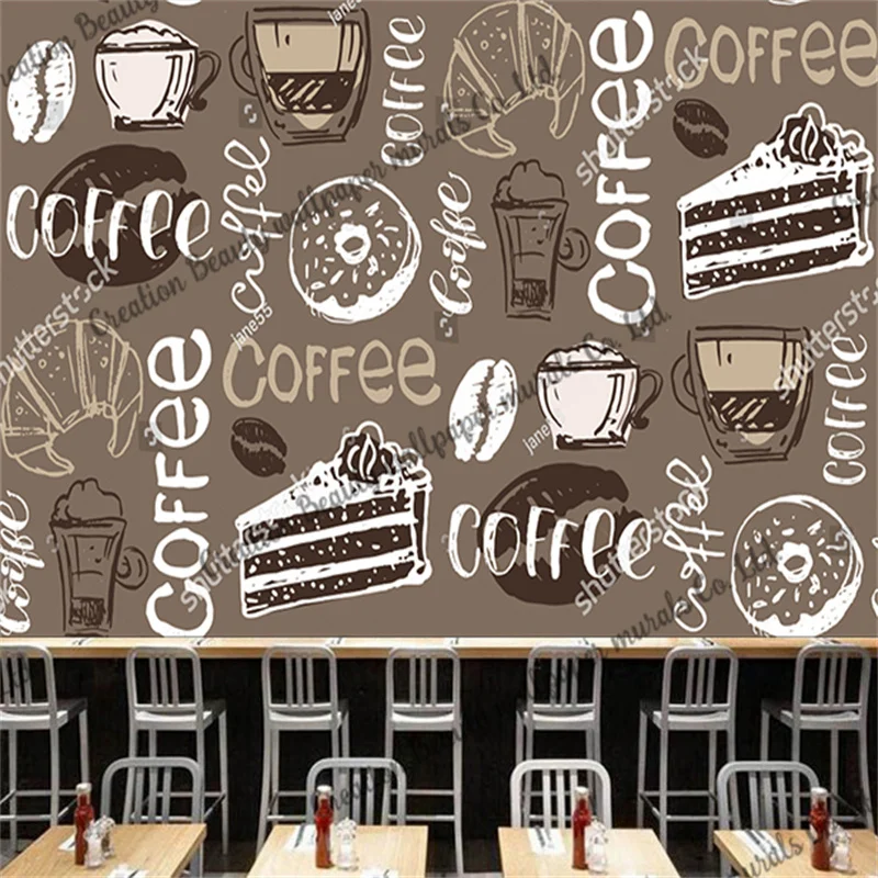 

Custom Graffiti Coffee Wallpaper Cafe Cake Dessert Afternoon Tea Restaurant Coffee Shop Background Wall Contact Paper