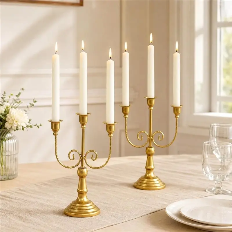 ABZL Wedding Ceremony 12 Inch 3 Gold Candelabra Candle Holders,Set Of 2, Table Centerpiece Decor For Theme Parties Candlesti