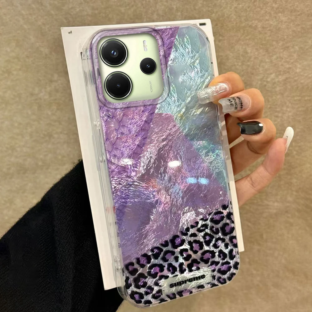 

Splicing Purple Leopard Print Phone Case for Xiaomi Redmi Note 14 13 12 11 11S 10 10S 9 Pro 9C 13C 14C A3 A4 A3X 9C A1 A2 Cover