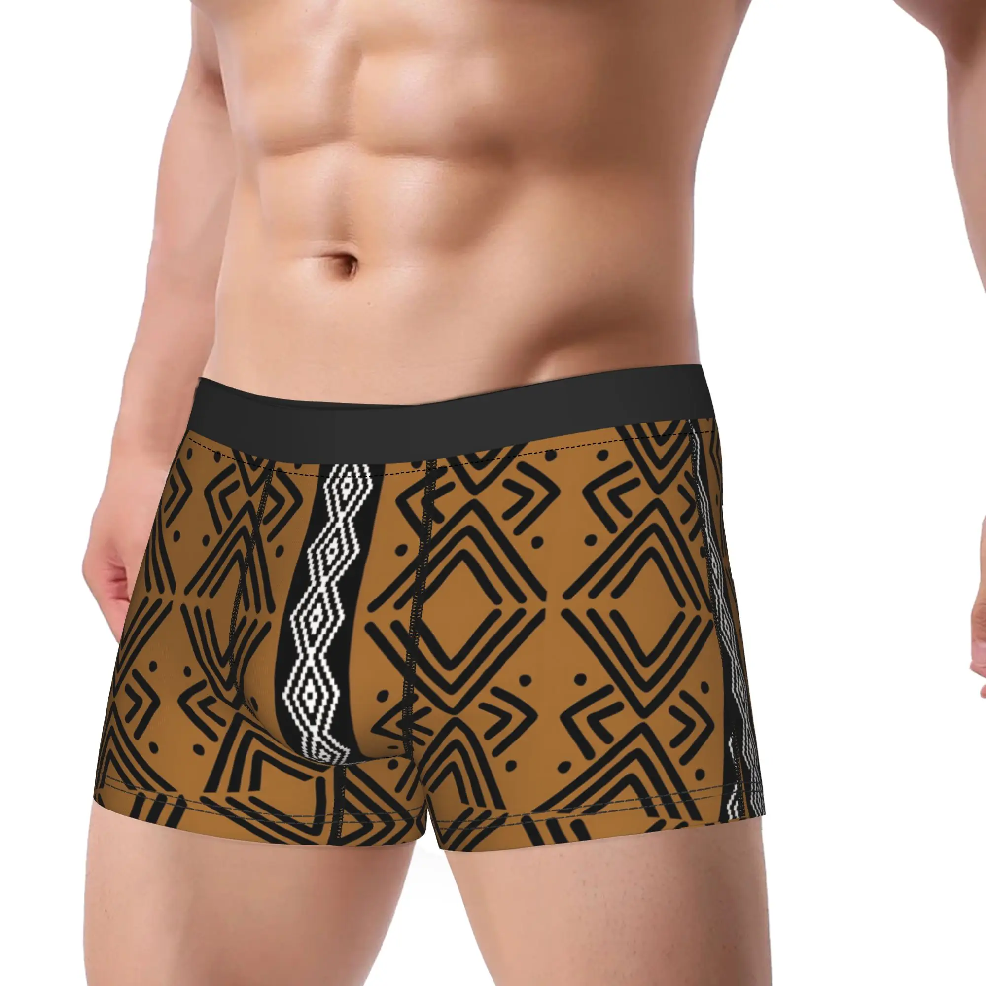 Natural African Afrocentric Bogolan Underwear  Male Shorts Briefs Novelty Trunk High Quality Printing Oversize Underpants