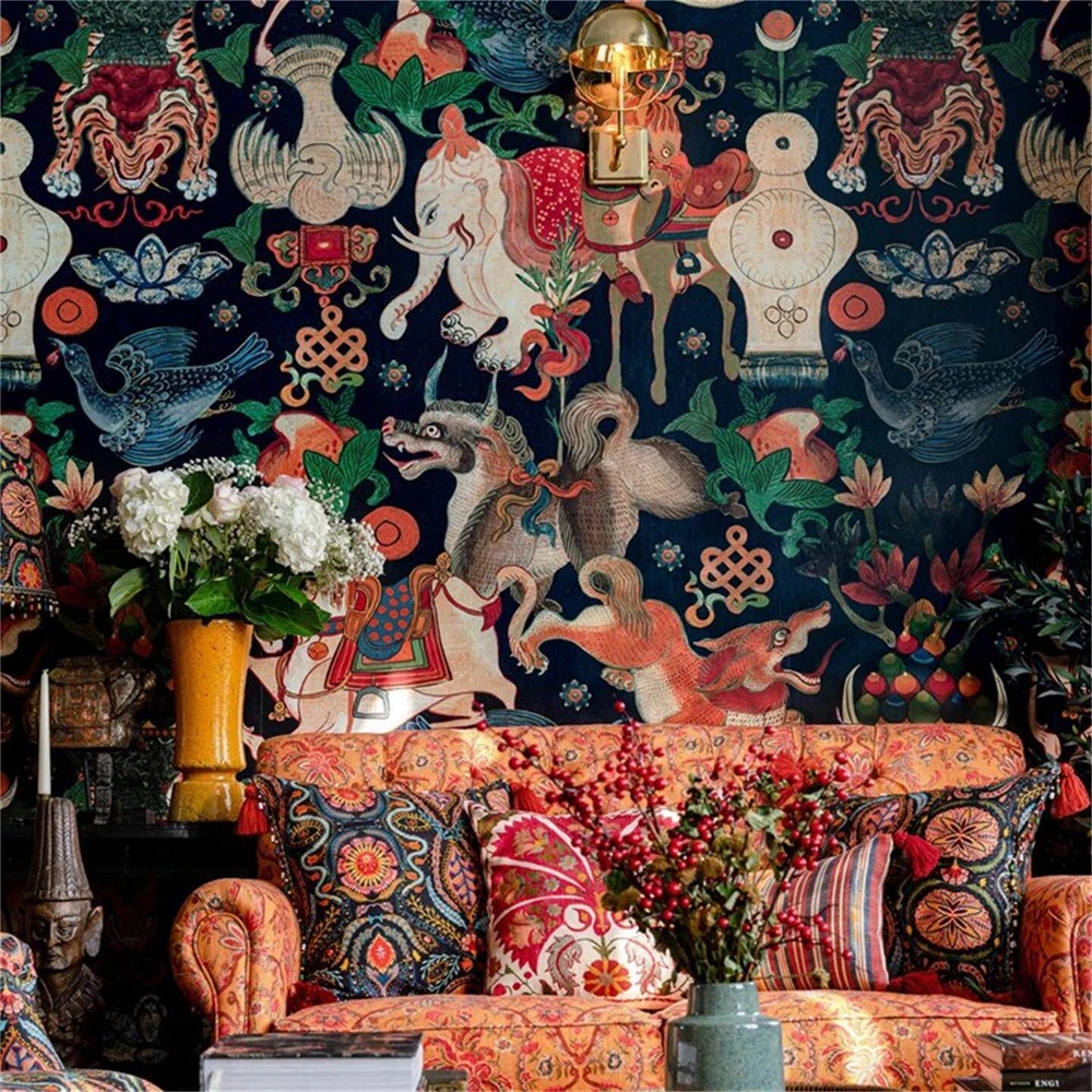 

CustomRomanian retro wallpaper mythology exotic background auspicious beast wallpaper bedroom living room mural home decoration