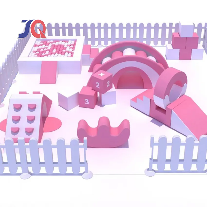 

Коммерческое оборудование для детских игровых зон: розовый мягкий игровой комплекс с шариковым бассейном и блоками для развлекательных парков и торговых центров. Распродажа для бизнеса.