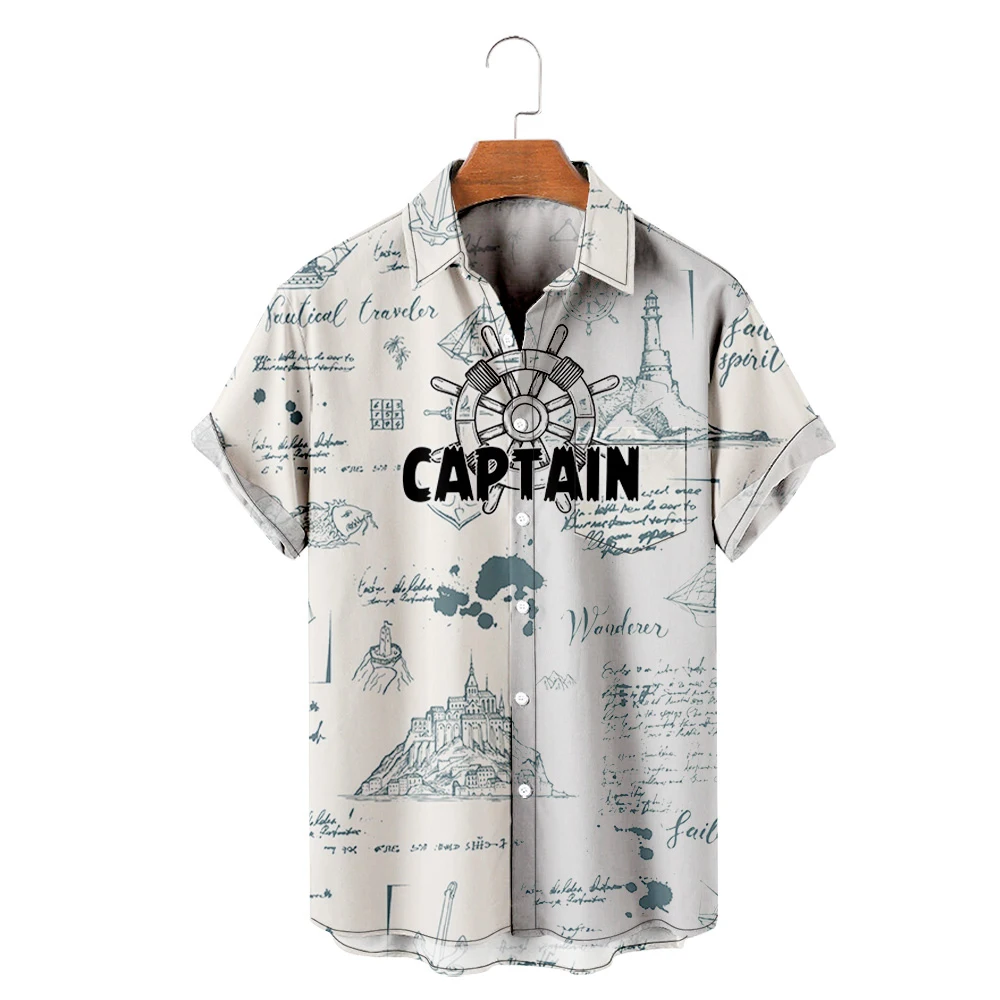 

Men's Hawaiian T-Shirt Y2K Hombre Fashion Shirt Sailing Boat 3D Print Cozy Casual Short Sleeve Beach Oversized Clothes Men Shirt