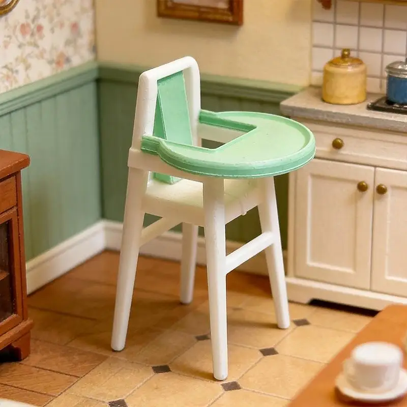 1/12 Miniature Dollhouse High Chair With Tray Realistic Baby Dining Seat Micro Scene Accessory For Kids Room Decor