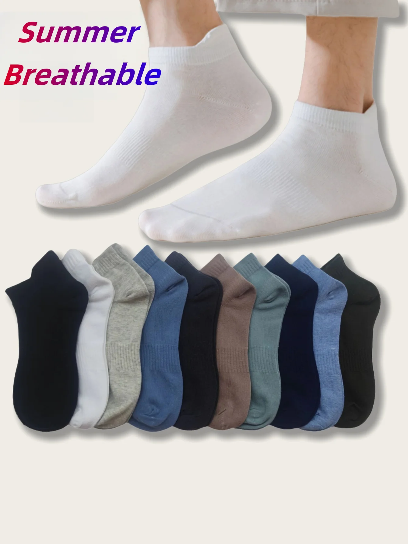 3/5 pairs of cotton socks with solid colours, men's summer thin short socks, anti-odour, sweat breathable socks