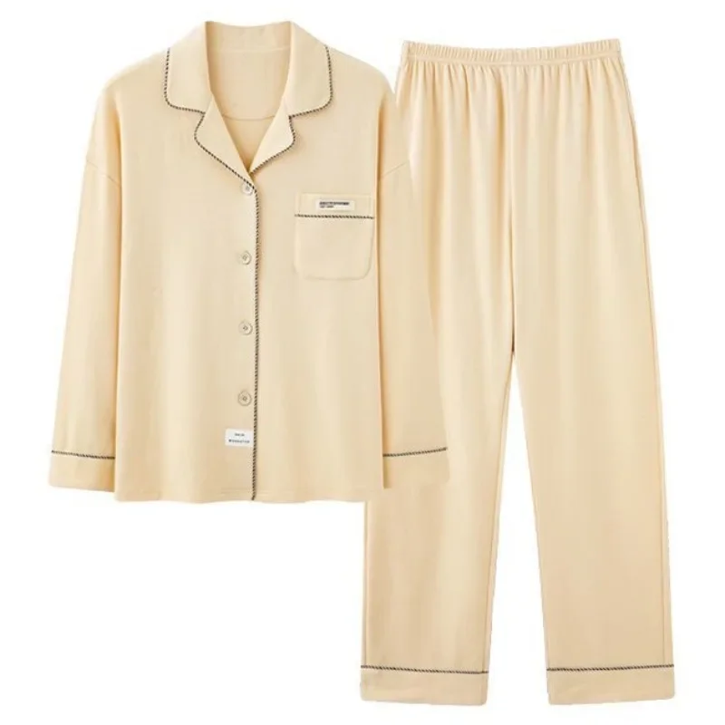 2024 New Women's Cotton Pajamas Spring Autumn High-end Lapel Loungewear Cardigans Simple Comfortable Long Sleeve Homewear