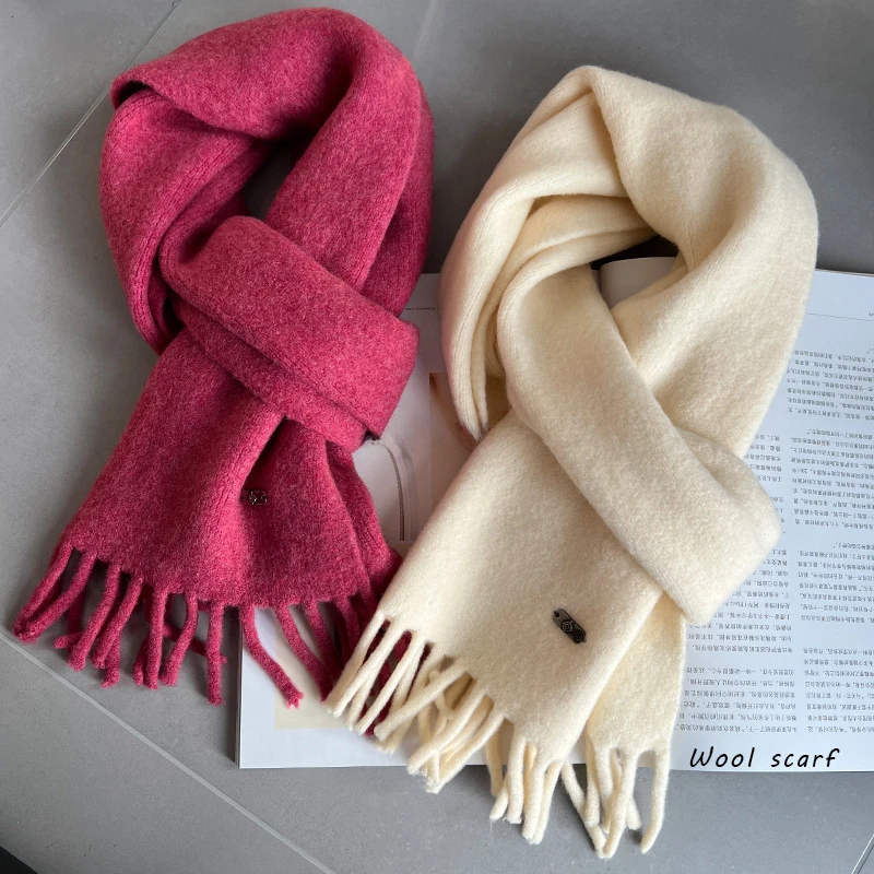 Korea Classic Fashion High Quality Women Men\'s Wool Blend Scarf Thickened Solid Color Knitted Shawl Blanket Cashmere  Wrap Warm