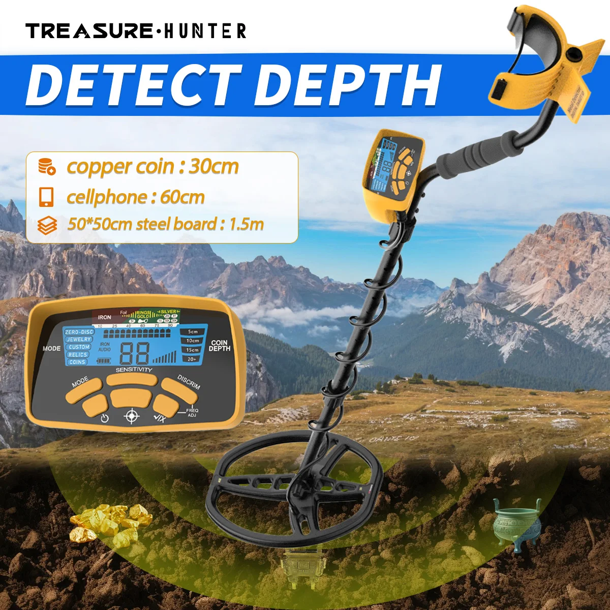 الكنز هنتر المهنية DM6450 11 بوصة لفائف الذهب للكشف عن المعادن تحت الأرض مقاوم للماء مؤشر عالية الحساسية #3