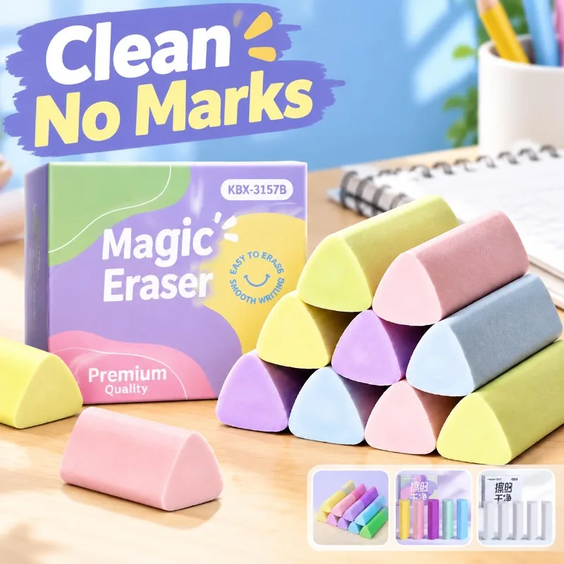 Triangular Eraser Set Low Residue Clean Mark Removal for Elementary Pupils Back To School Pencil Wipe Kit Classroom Writing