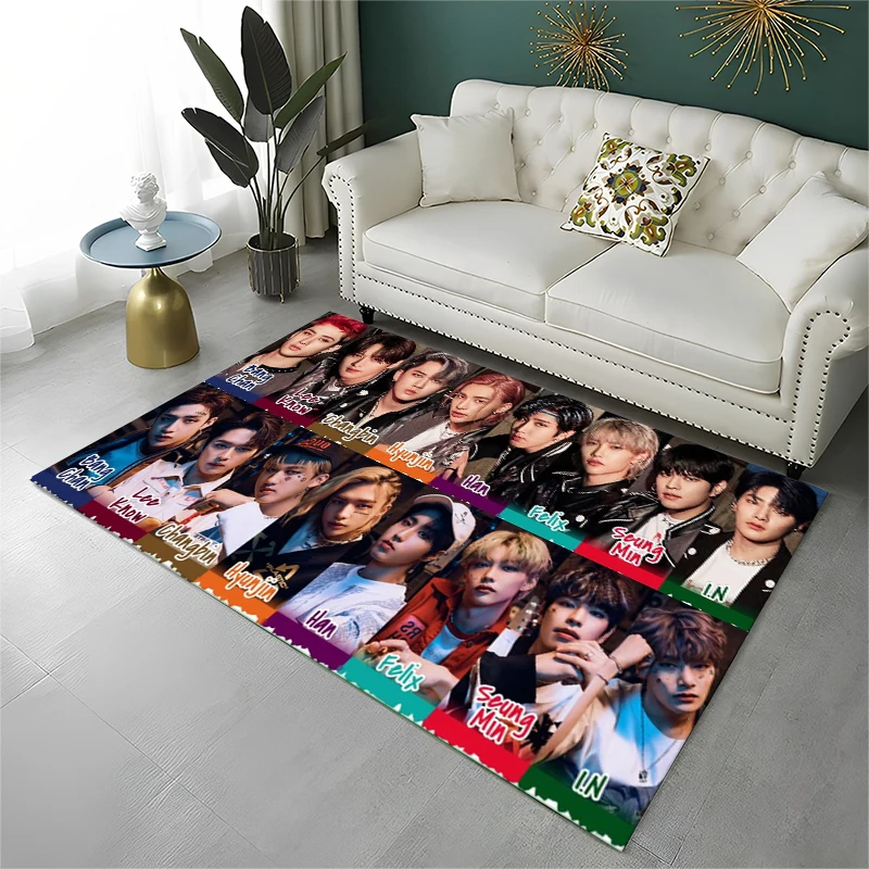 Kpop Stray Kids Musik-Stern-Teppich für Spielzimmer, Schlafzimmer, Wohnzimmer, Sofa, Heimdekoration, Kinder-Teppich, rutschfeste Bodenmatte, Geschenk