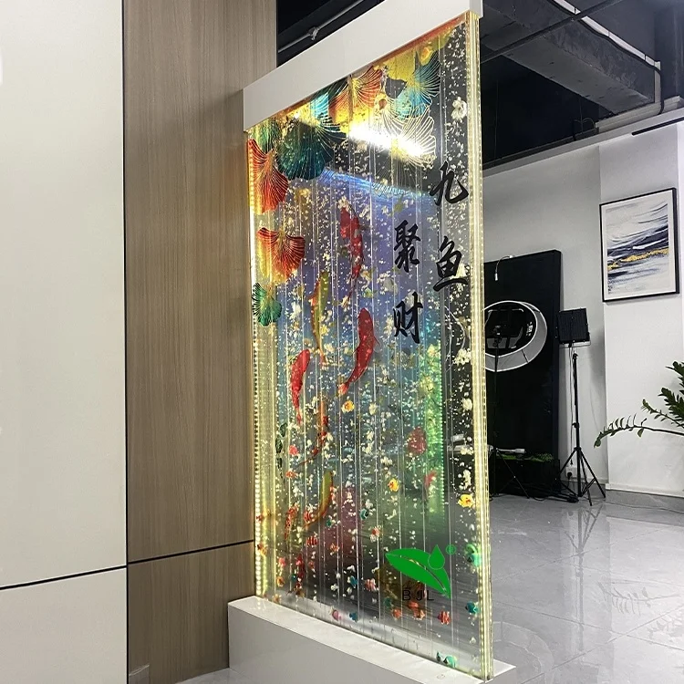 

Restaurant Hotel Decoration Led Color Changing Acrylic Water Bubble Wall Water Curtain Feature with Pattern