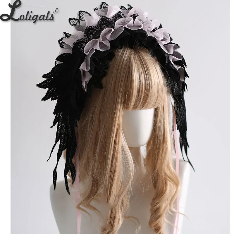 ربطة رأس بأجنحة قوطية متعددة الألوان مع كشكشة ، لوليتا ، دانتيل رائع ، KC #3