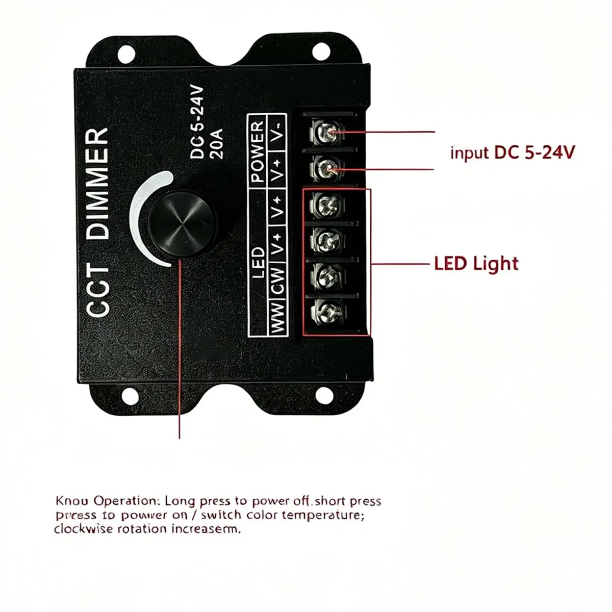update. Manual Dual Knob LED Strip Dimmer Switch, Low Voltage 3‑Wire 2‑Color Temperature Brightness CCT Tuning Controller