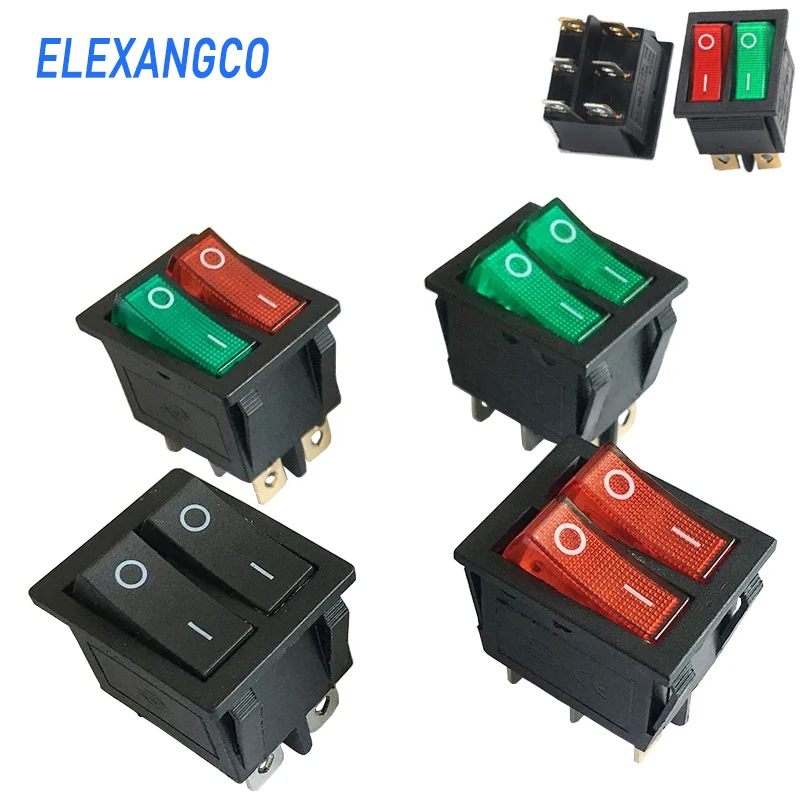 3PCS KCD8-212 Duplex Boat Rocker Switch 6 Pin 2 Position DTSP On-Off Control Green Red 16A 220V Luminated Power Switch