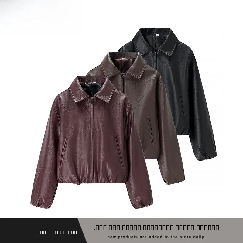 Jaket Kulit Panjang Kasual Serbaguna Modis untuk Wanita, Jaket Jalanan dengan Ritsleting, Desain Penutup Hangat dari Poliester F...