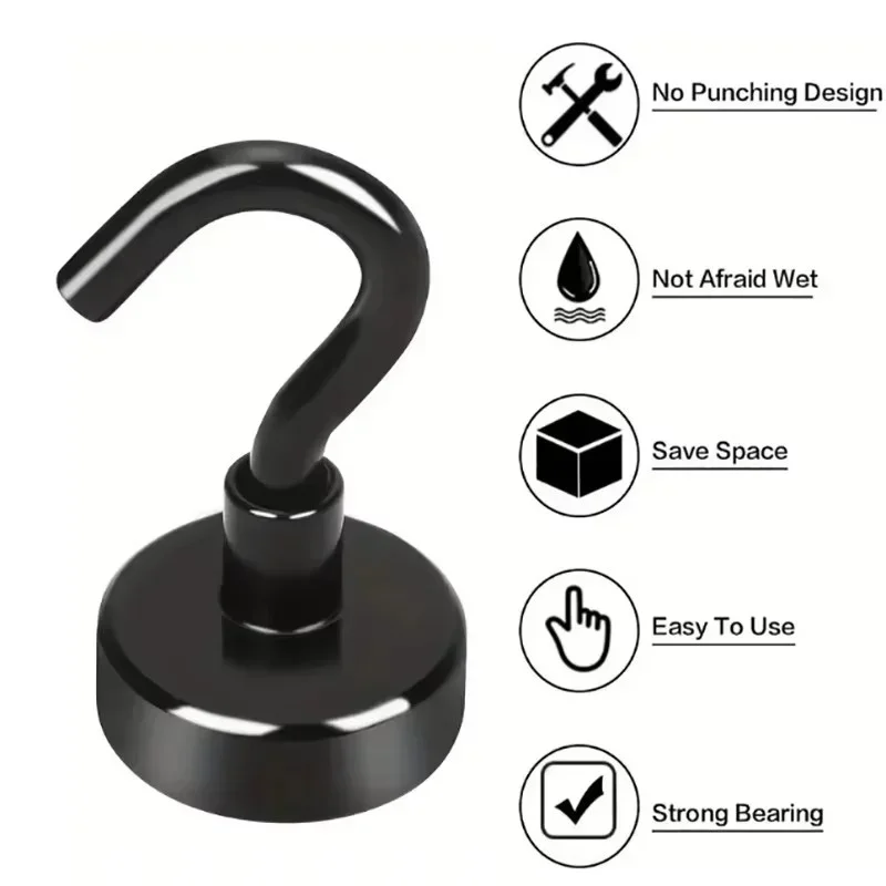 6pcs black Magnetic Hooks, 8KG Strong Heavy Duty Cruise Magnet S-Hooks for Hanging, Cabins, Grill, Kitchen, Garage, Workplac