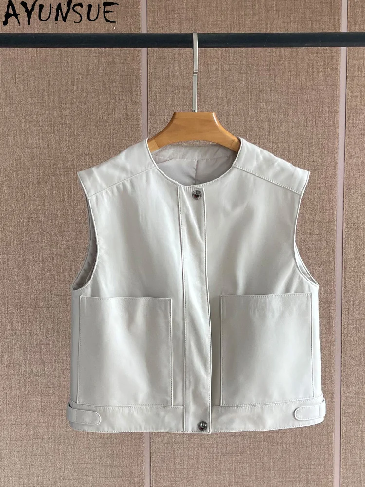 AYUNSUE 100% Echtem Schaffell Weste Jacken Frau 2025 Herbst Ärmellose Leder Jacken Frau Kleidung Hohe Qualität Abrigo Mujer