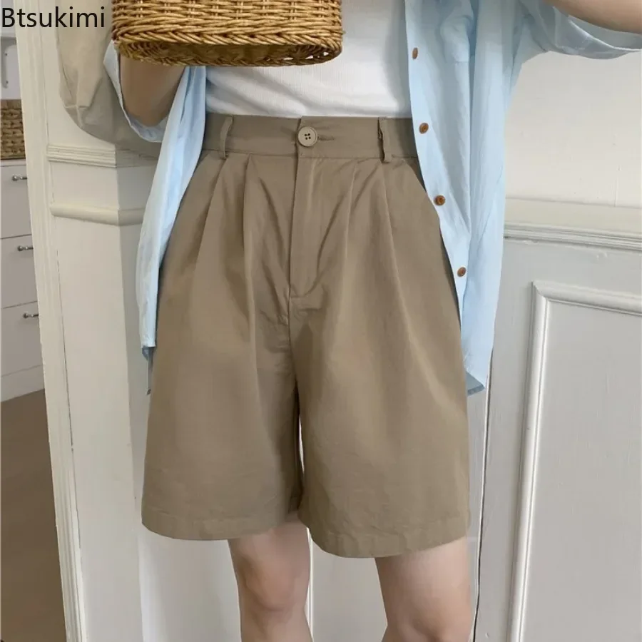 Summer New Women's Solid Versatile Casual Shorts Japanese Style Loose Simple High Waist Wide Leg Short Pants Ladies Retro Shorts