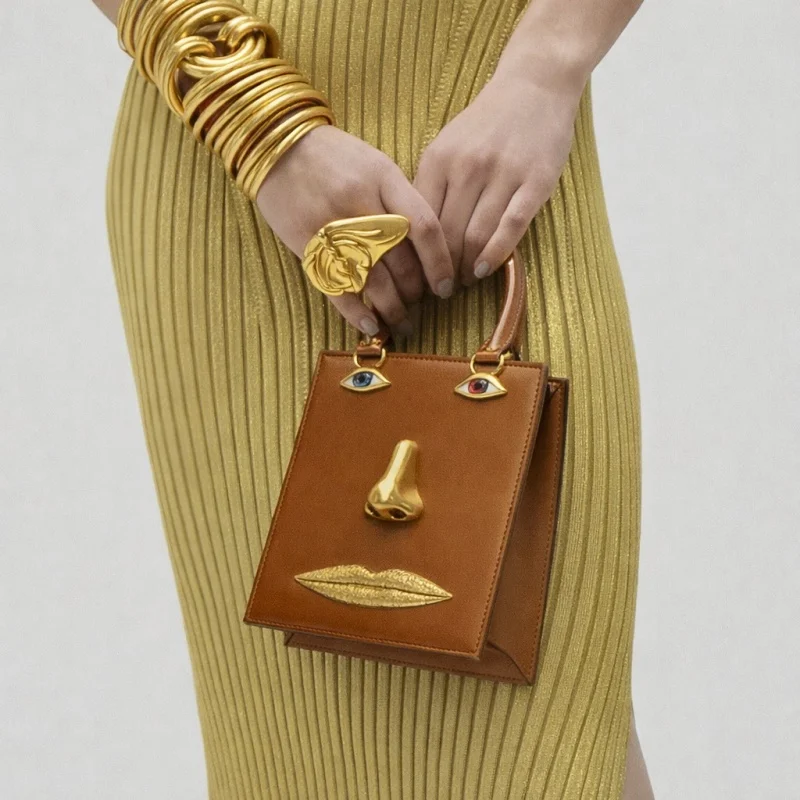 

Винтажная женская сумка с 3D-дизайном лица, высококачественная квадратная сумка из искусственной кожи с объемным украшением в виде глаз, сумка через плечо