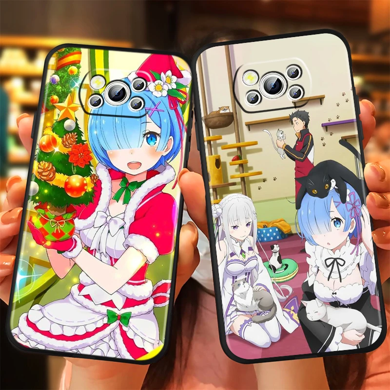 Re Zero Rem Emilia For Xiaomi Mi Poco F5 F4 F3 X6 X5 X4 X3 M6 M5 M5S M4 M3 C65 Pro GT NFC 5G Black Soft Phone Case