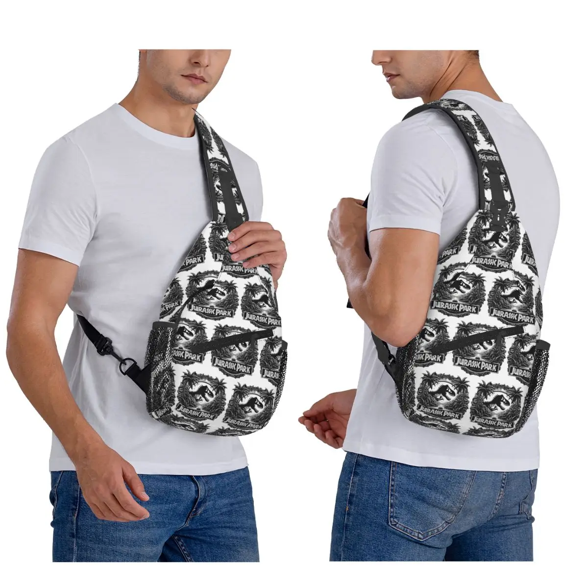 Jurassic World Logo Dinosaur Movie Chest Bag Men Sling Crossbody Backpack Chest Bag Travel Hiking Daypack Shoulder Bag