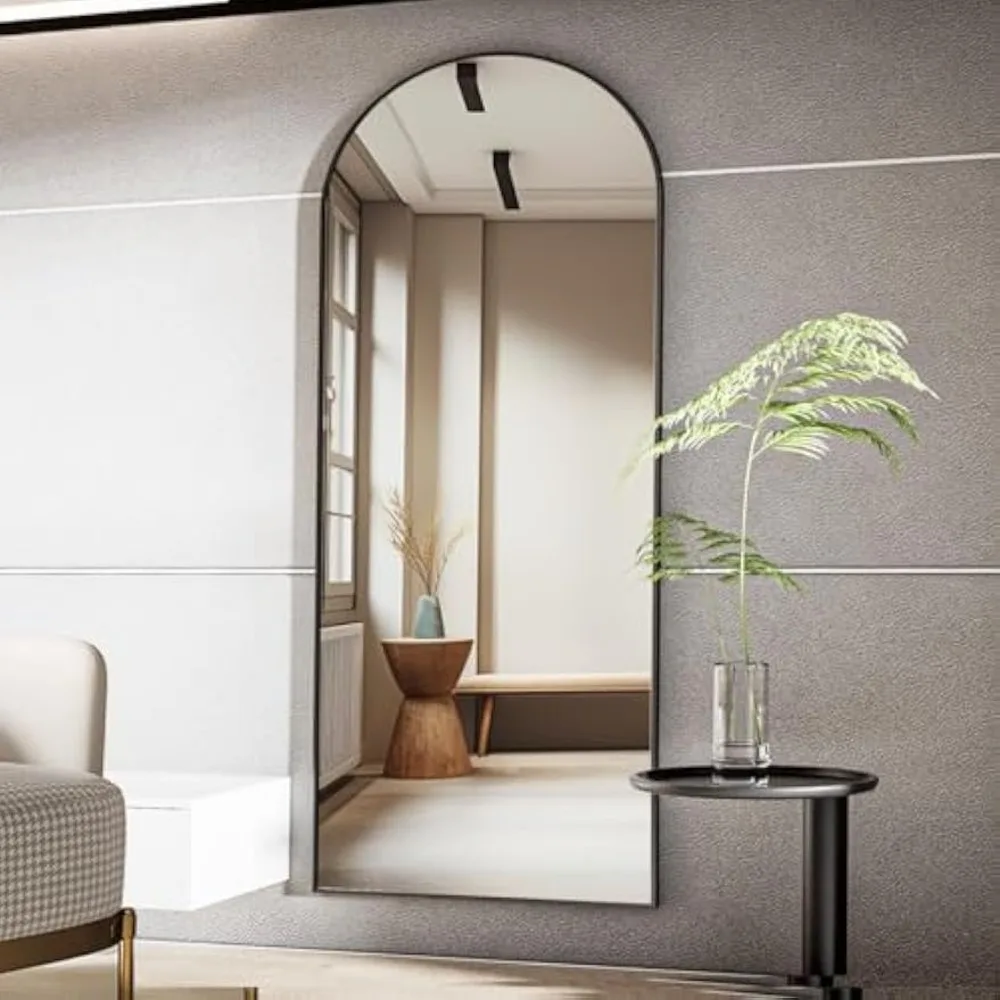 Arched Full Length Black Floor Mirror, 65x24 Standing Hanging or Leaning Aluminum Framed Body Mirror for Home Decor