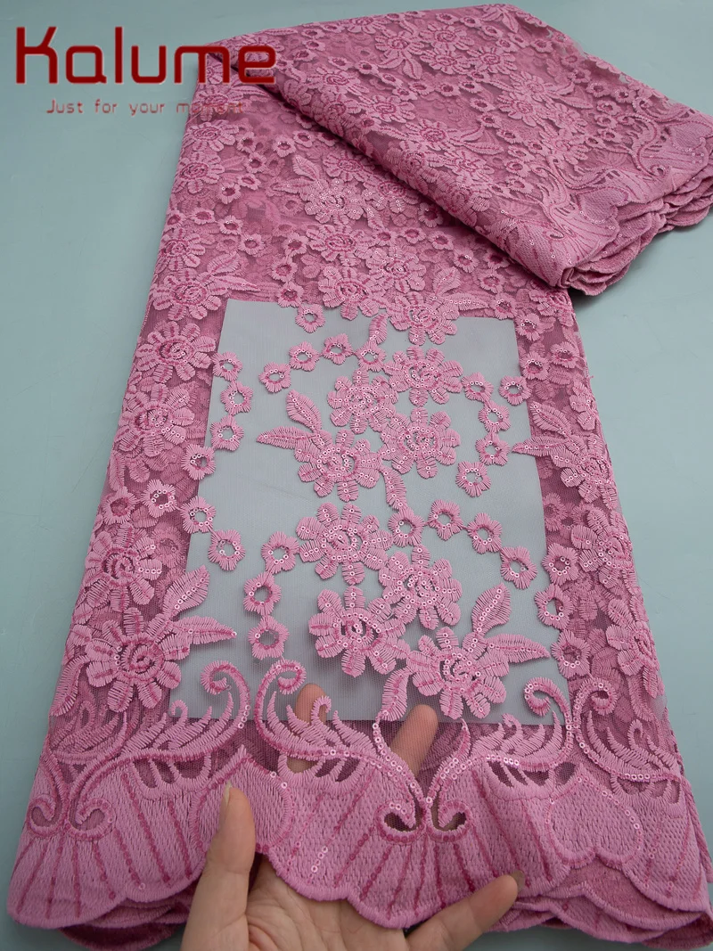 Kalume 2025 Net Mesh Lace Fabric High Quality Nigerian French Tulle Lace Fabric Flower Milk Silk Mesh Lace for Sewing Dress 4434