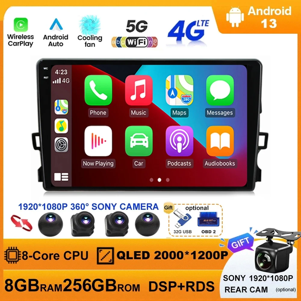 

Android 13 For Toyota Auris 1 E150 2006 - 2012 2 Din BT Car Radio Multimedia Player GPS Carplay Stereo 5G WIFI 360 Camera BT5.0