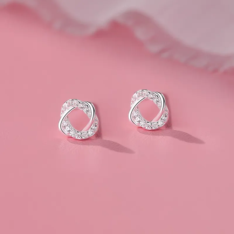 أقراط هندسية من الفضة الإسترليني عيار 925 بأحجار زركونيا عصرية بتصميم متطور هدية للفتيات أقراط أنيقة للنساء