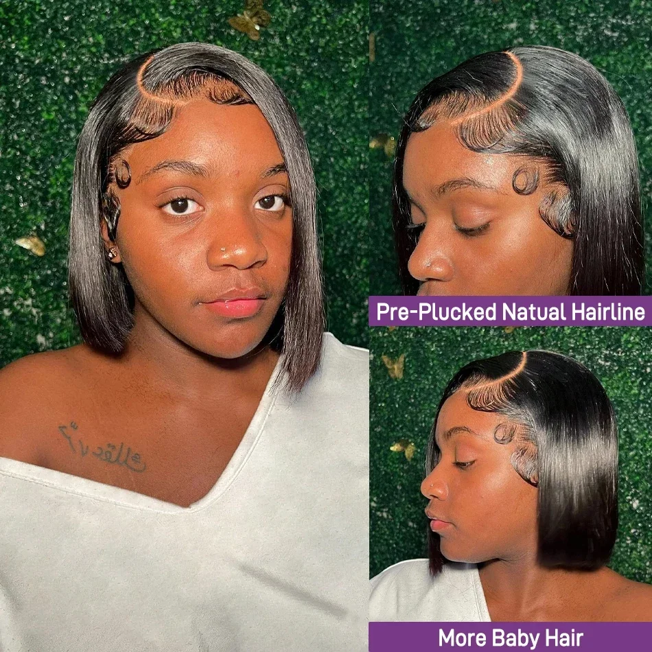 Straight Short Bob Wig Human Hair 100% 4x4 Lace Closure Wigs Wigs Transparent 13X4 Hd  Lace Frontal Bob Wigs For Black Women