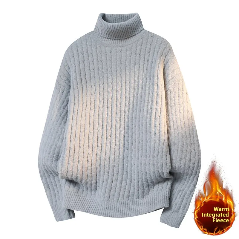 

Утепленный вязаный свитер с высоким воротником, осенне-зимняя новинка, теплый, повседневный, универсальный мужской модный топ