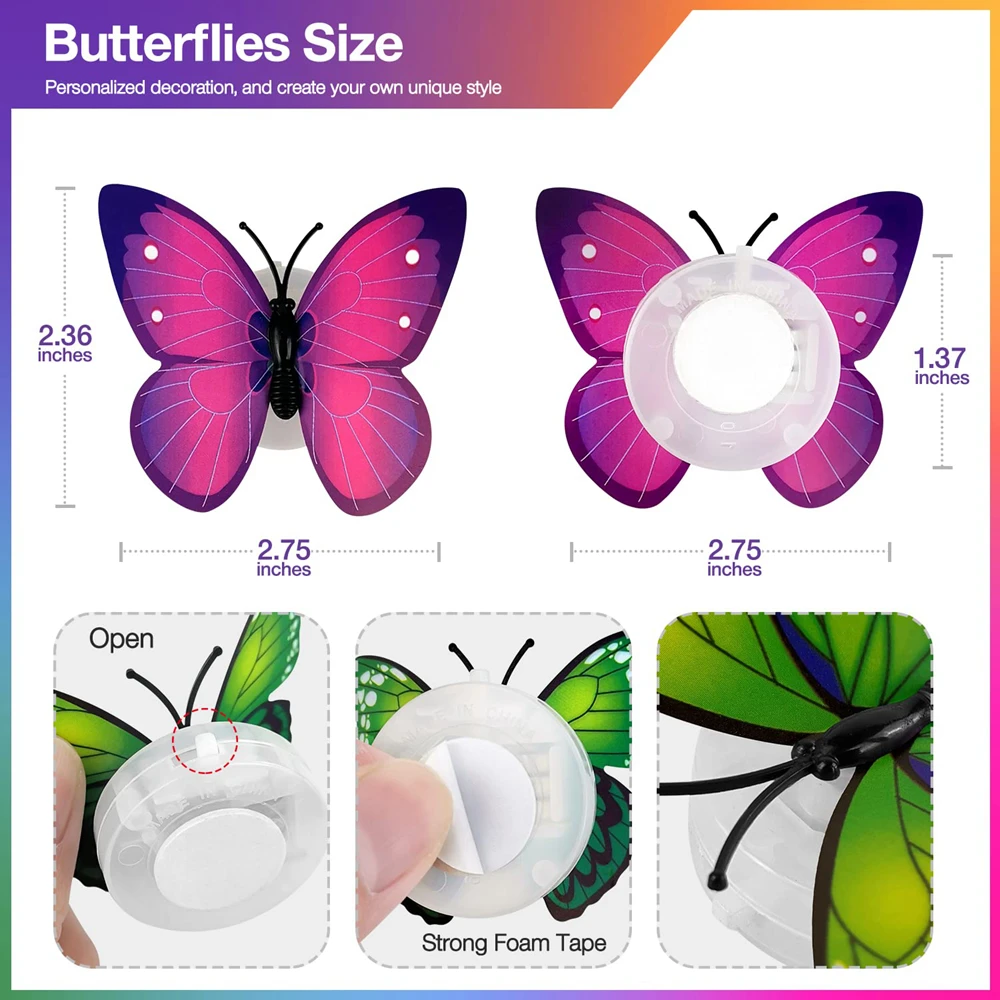 1/10/20/30/50Pcs LED Butterfly Night Light 3D Wall Sticker Glowing For Living Room Bedroom Garden Festive Party Diy Decor Lamps