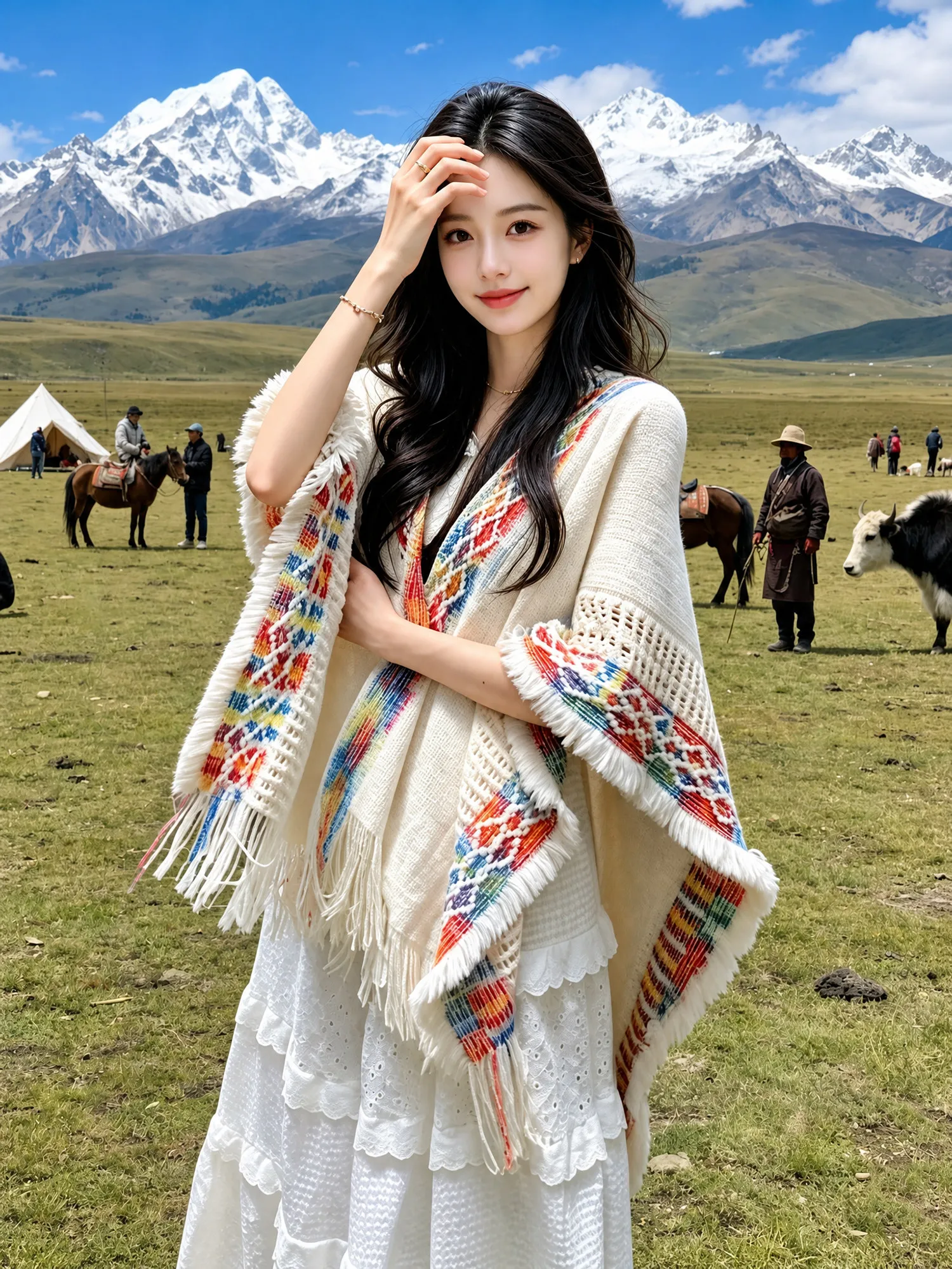 Ethnic Fashion Photography - Chal de punto grueso para otoño