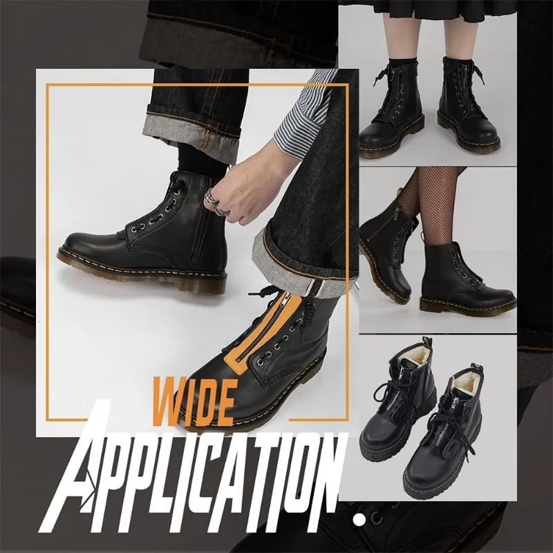 2 Pairs Leather Lace-in Boot Zipper Inserts 6.9 x 2 Inch Eyelets Zipper Boot Laces 10 Holes No Tie Shoe Laces for Adults Men