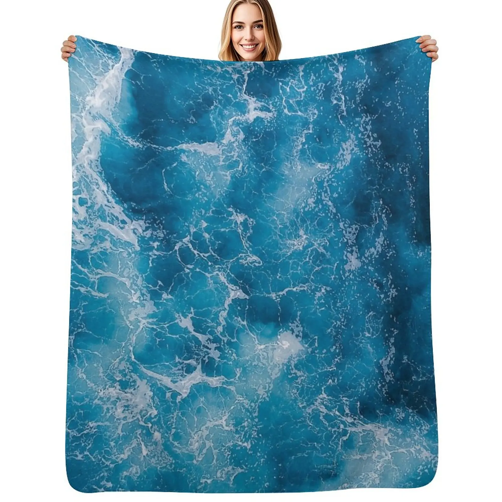 Ocean storm blue waves Throw Blanket Soft Breathable Blanket for Night Sleeping