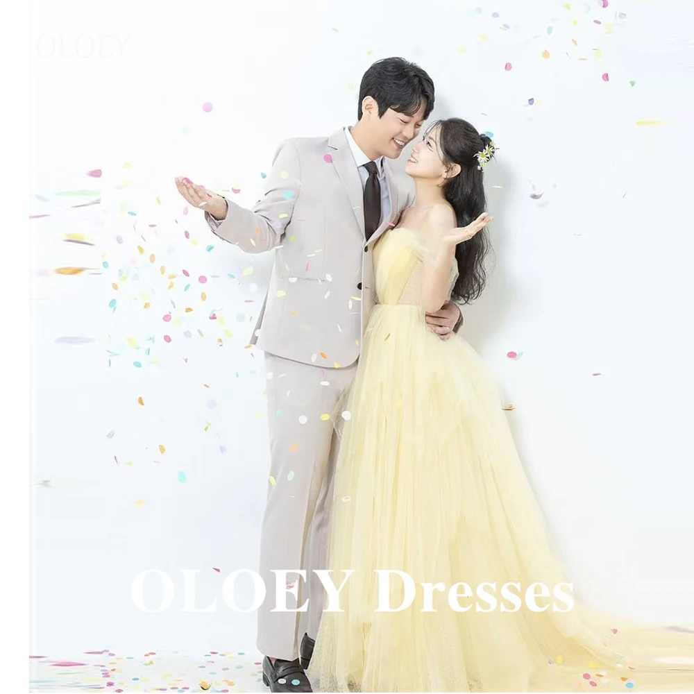 

OLOEY Fairy Yellow Tulle Wedding Dresses Korea Photo shoot Evening Gowns Formal Party Dress Bride Corset Back Princess