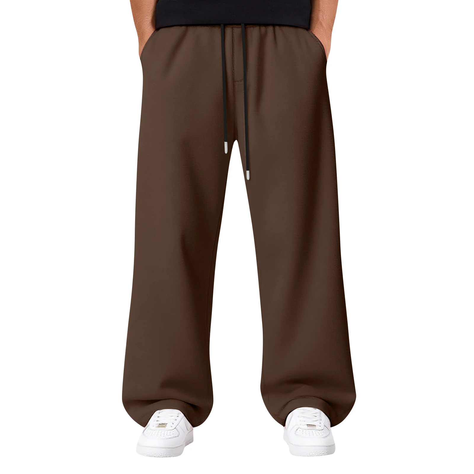 Popular Men Straight Barrel Elastic Waist Casual Pants Breathable  Baggy Sweatpants Solid Color Wide Leg Sweatpants Clothing