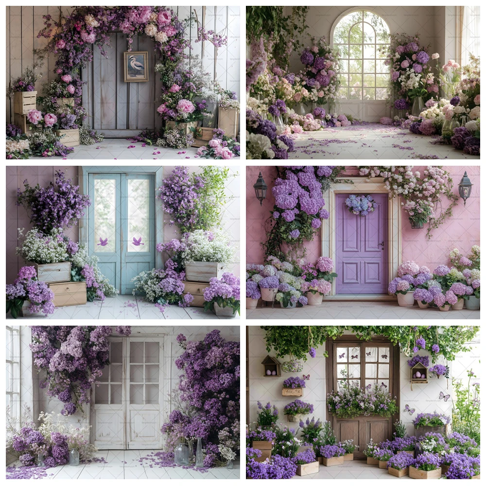 

Flowers Girl Birthday Photography Background Vintage Door Wisteria Floral Backdrop Kids Baby Show Wedding Portrait Photo Studio