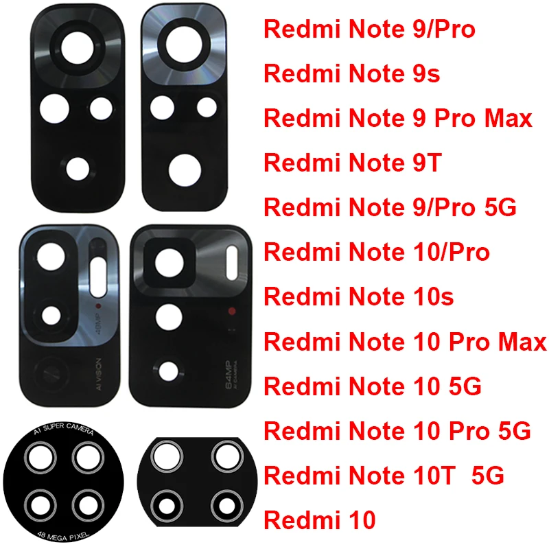 2Pcs For Xiaomi Redmi 10 Note 9 10 Pro Max Note 9S 9T 10T 10S 10 5G Back Rear Camera Glass Lens with Adhesive Sticker Glue